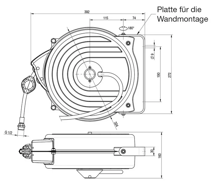 Bubon na vodu nerezový samonavíjací 15 m