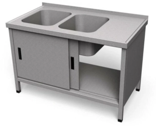Umývací stôl s dvojdrezom, krytovaním a policou USD-3 K